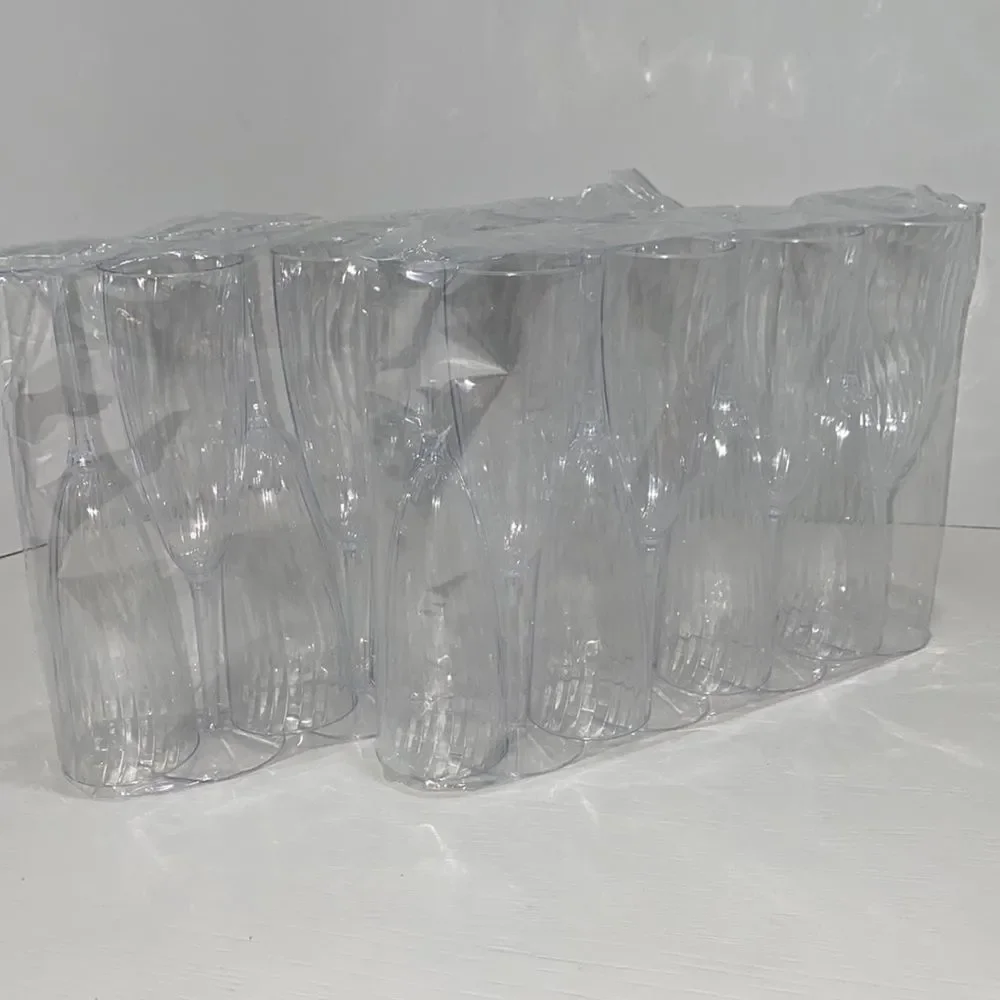 HyHousing 6 Oz Clear Glasses 16 Pack, Hard Disposable Plastic Champagne Flute